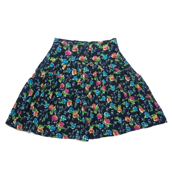 Vintage Dresses & Skirts - Vintage Floral Skater Mini Skirt 80s La Belle